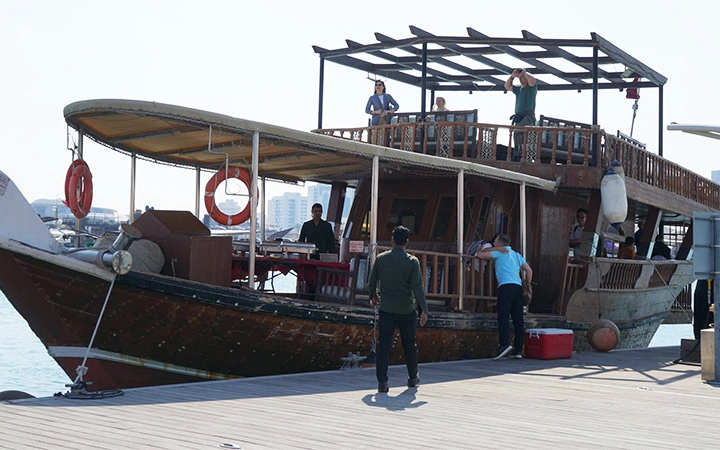 Traditional wooden dhow boat used for Doha Scenic Cruise