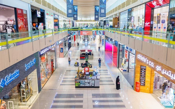 Wide view of retail shops inside Doha Festival City Mall Qatar