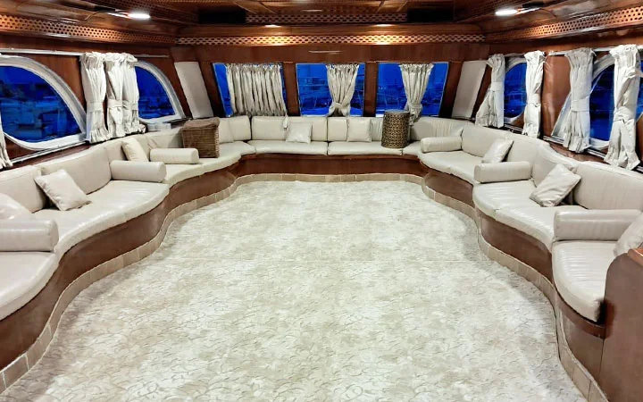 Private yacht rental in Qatar with elegant seating layout