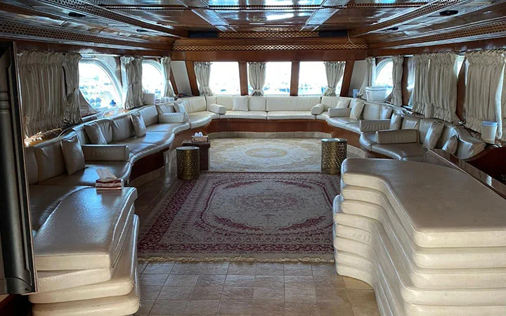 Luxury yacht in Qatar with wide seating area for groups