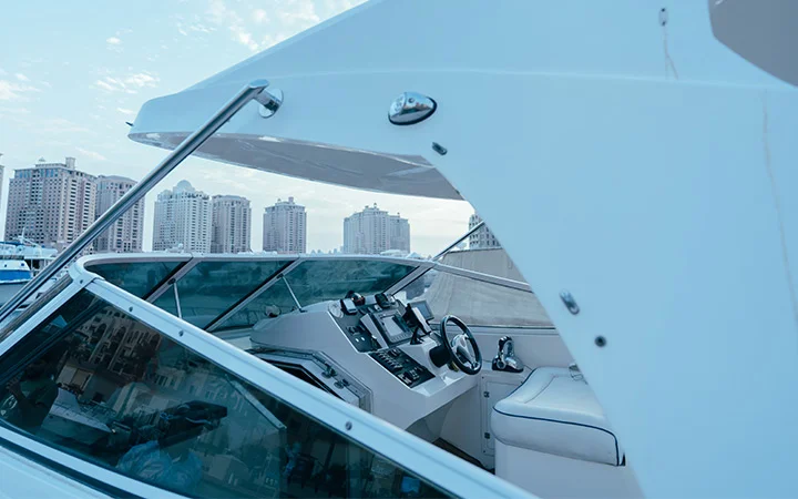 Exclusive private yacht steering and deck interior in Doha Qatar
