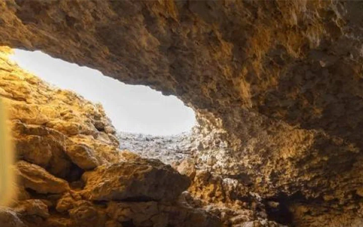 Close view of unique rock formations inside Dahl Misfar Cave Qatar