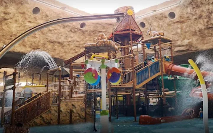 Kids water play area with slides and splash zone at Desert Falls Water & Adventure Park