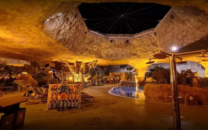 Indoor cave pool at Desert Falls Water & Adventure Park in Doha Qatar