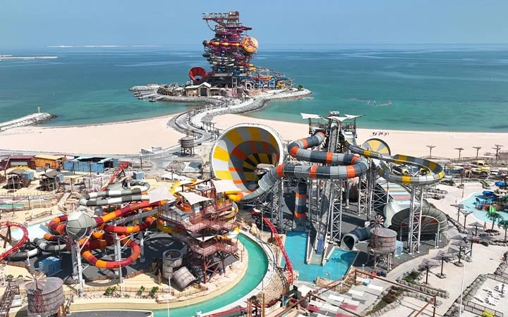Meryal Waterpark in Qatar with beachfront and slides by the sea