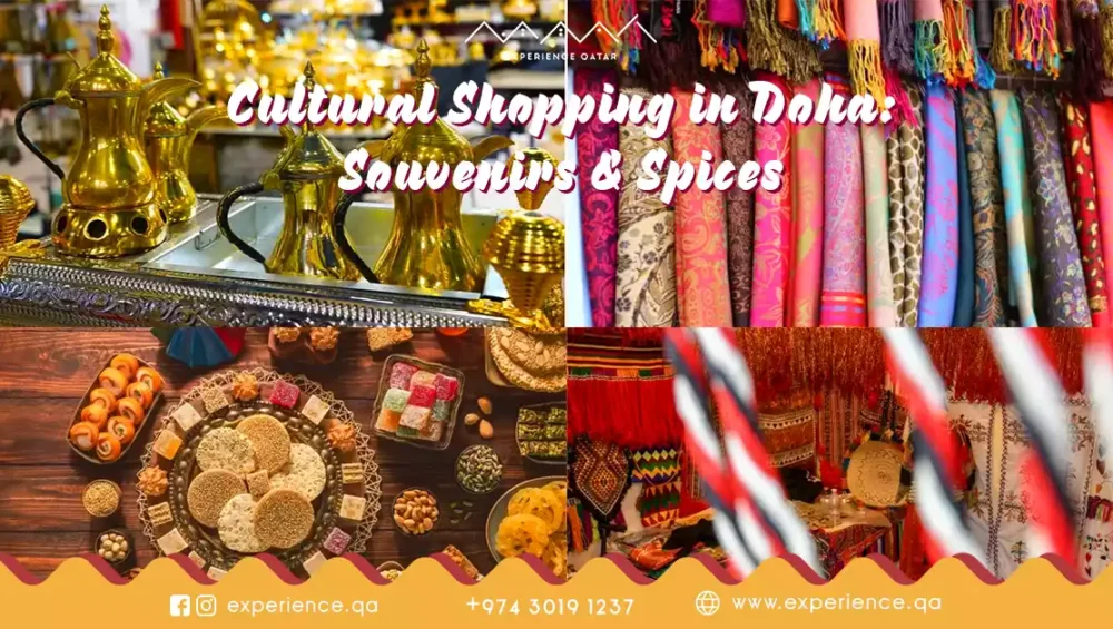 Doha traditional markets with spices, textiles, dallah coffee pots and souvenirs